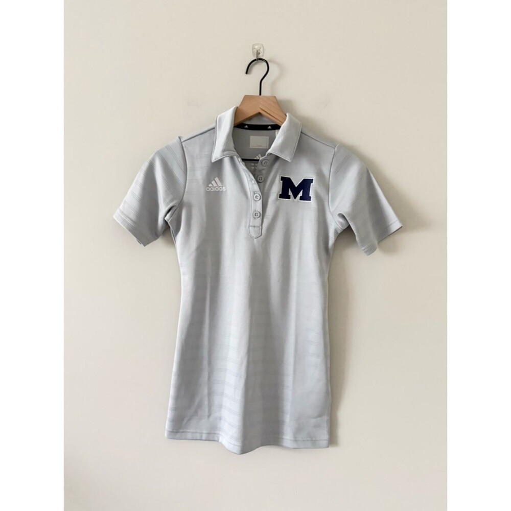 NWT adidas Light Gray Polo with Navy 'M' Patch Michigan Wolverines Size XXS